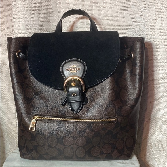 Coach Kleo Black and Brown Signature Backpack - Picture 1 of 12